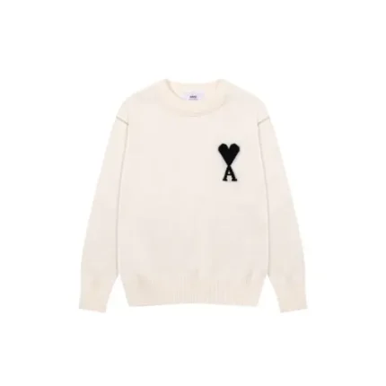 Ami Paris Jacquard ADC Merino Crew Neck Pullover Sweater White