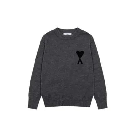 Ami Paris Jacquard ADC Merino Crew Neck Pullover Sweater Dark Gray
