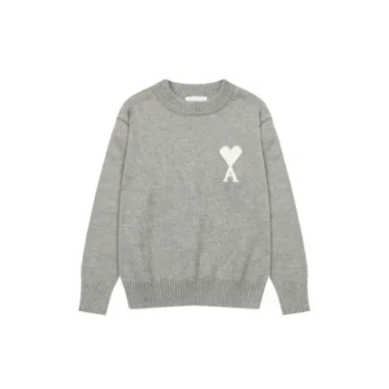 Ami Paris Jacquard ADC Merino Crew Neck Pullover Sweater Gray