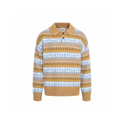 Ami Paris Fair Knit Polo Sweater Natural