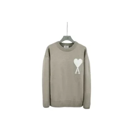 Ami Paris Large Heart Logo Blended Crew Neck Knit Sweater Black