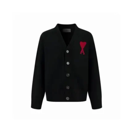 Ami Paris Heart Shaped Cardigan Wool Sweater Black