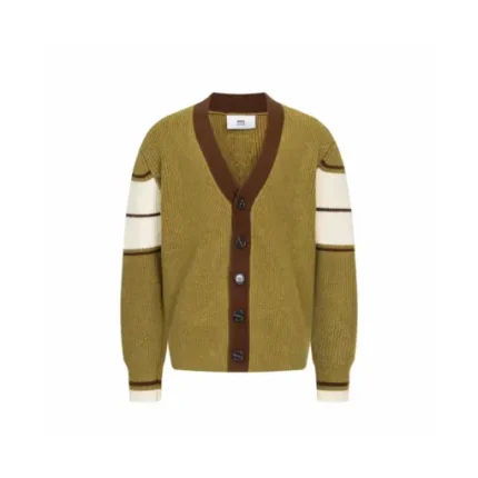 Ami Paris Brown Wool College Cardigan Light Olive Green