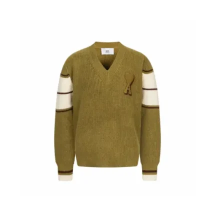 Ami Paris Brown Wool College Cardigan Light Deep Olive Green