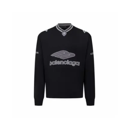 Balenciaga 3B Football Long Sleeve V Neck T Shirt Black Jersey