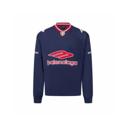 Balenciaga 3B Football Long Sleeve V Neck T Shirt Blue Jersey
