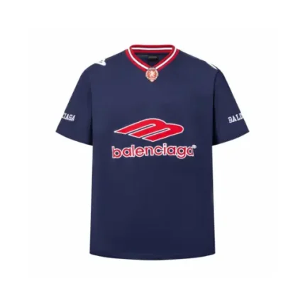 Balenciaga 3B Football Short Sleeve V Neck T Shirt Blue Jersey
