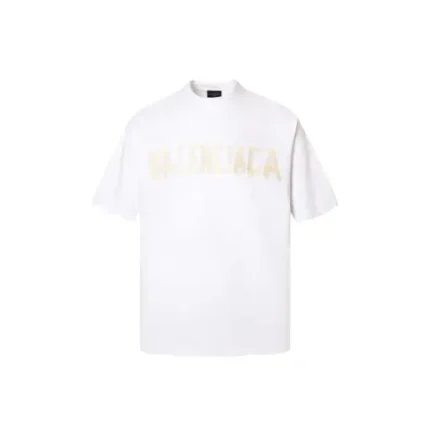 Balenciaga Tape Type Medium Fit T Shirt Faded White With Yellow Monogram