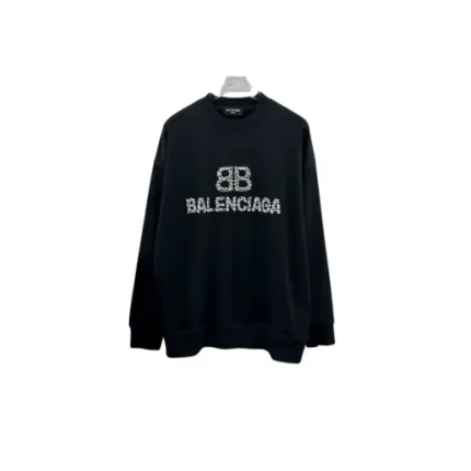 Balenciaga Oversized Full Black Sweater With White Embosed Monogram