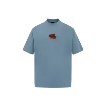 Balenciaga T Shirt Faded Washed Blue With Red Logo