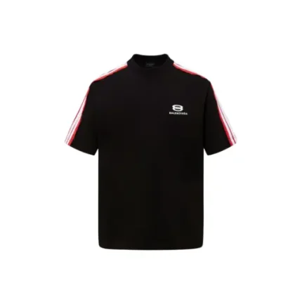 Balenciaga T Shirt Black With Red Stripe