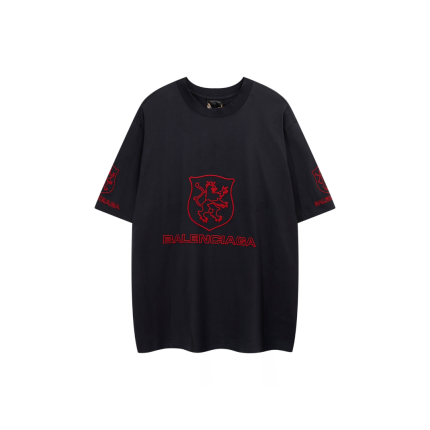 Balenciaga Oversized Black T Shirt With BB Red Monogram