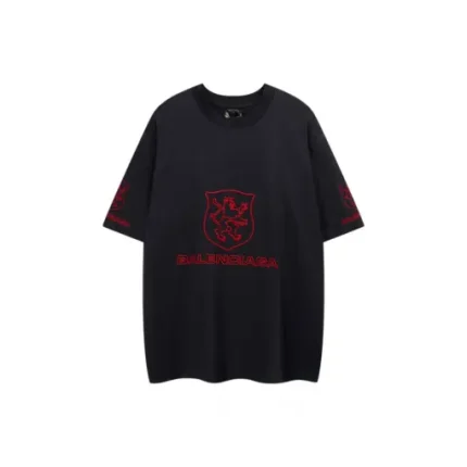 Balenciaga Oversized Black T Shirt With BB Red Monogram