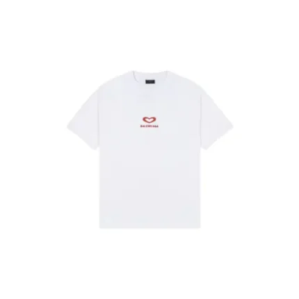 Balenciaga White And Red Heart Short Sleeve T Shirt