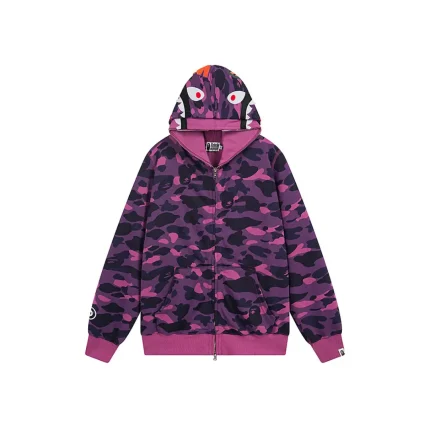 BAPE Camo Shark Full Zip Hoodie Purple
