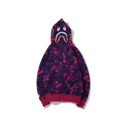 BAPE Camo Shark Full Zip Hoodie Purple