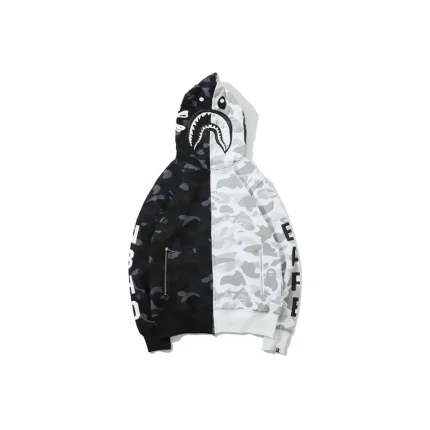 BAPE Shark Head Full Zip Hoodie White And Black