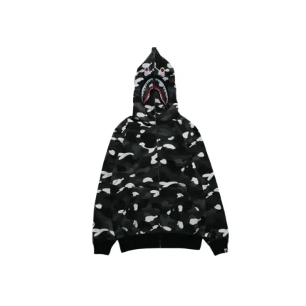 BAPE Shark Head Camouflage Polka Dot Full Zip Hoodie Black