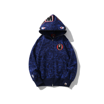BAPE Shark Head Camouflage Full Zip Hoodie Blue With Ape Monogram