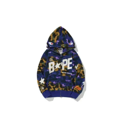 BAPE Shark Head Camouflage Full Zip Hoodie Blue With Monogram