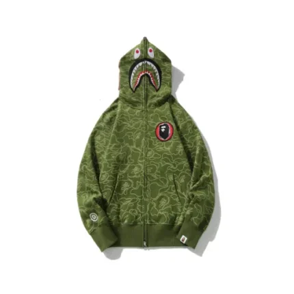 BAPE Shark Head Camouflage Full Zip Hoodie Forest Green