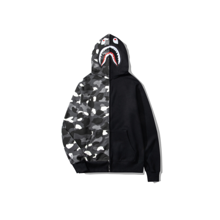 BAPE Shark Hooded Hoodie Duo Colour Black And Gray Dot