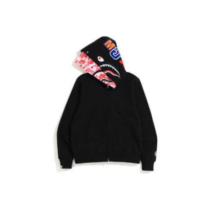 BAPE Shark Hooded Hoodie Black With Pink Design