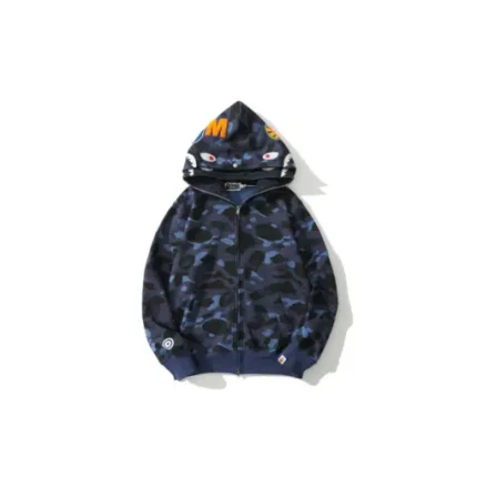 BAPE Shark Full Zip Double Hooded Hoodie Camouflage Blue