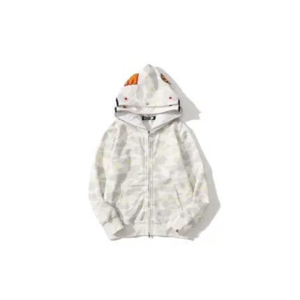 BAPE Shark Head Glow In The Dark Polka Dot Full Zip Double Hooded Hoodie Camouflage White