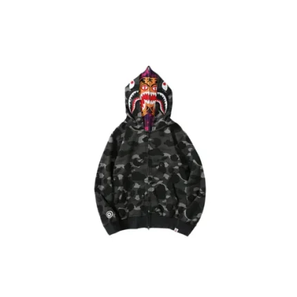 BAPE Shark Full Zip Double Hooded Hoodie Camouflage Black