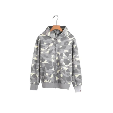 BAPE Shark Head Glow In The Dark Polka Dot Full Zip Double Hooded Hoodie Camouflage Gray