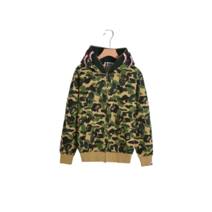 BAPE Shark Head Glow In The Dark Polka Dot Full Zip Double Hooded Hoodie Camouflage Forest Green