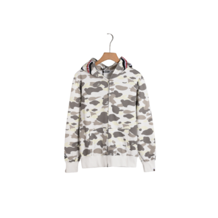 BAPE Shark Head Glow In The Dark Polka Dot Full Zip Double Hooded Hoodie Camouflage White With Gray Dot