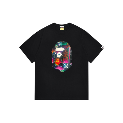 BAPE A Bathing Ape T Shirt Black With Cyber Neon Monogram
