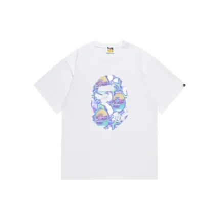 BAPE A Bathing Ape White T Shirt Lighting Purple Blue