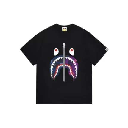 BAPE Camo Shark Face Black T Shirt Purple Design