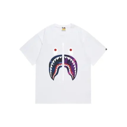 BAPE Camo Shark Face White T Shirt Purple Design