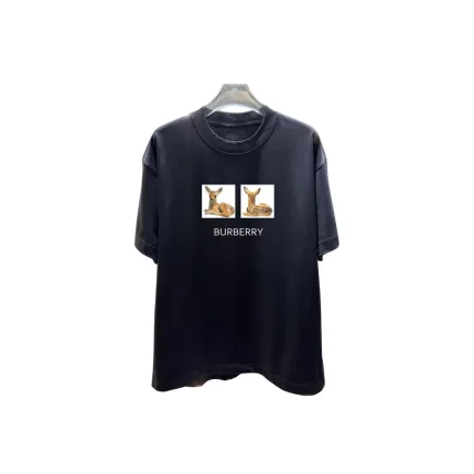 Burberry Deer Print Cotton T Shirt Black