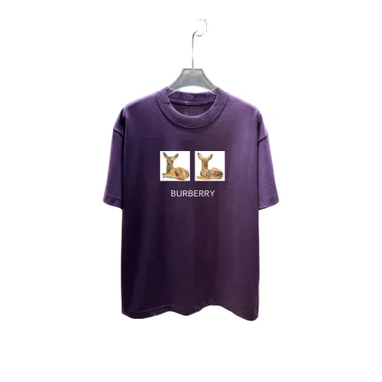Burberry Deer Print Cotton T Shirt Purple