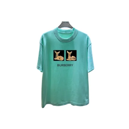 Burberry Deer Print Cotton T Shirt Teal