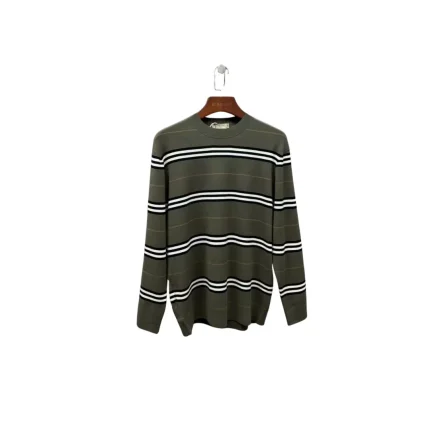 Burberry Sweater Olive Green With White Stripes