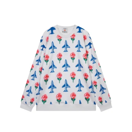 Casablanca Intarsia Knit Rose Plane Argyle Pattern Sweatshirt