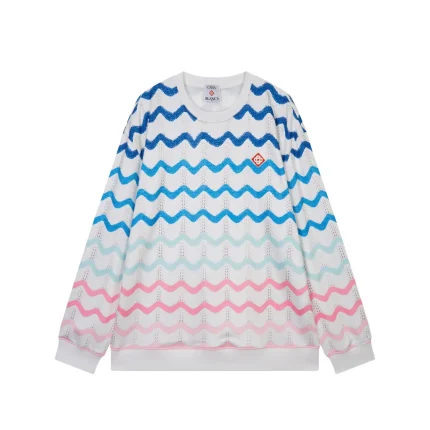 Casablanca Gradient Wave Crochet White Cotton Multi Color Pattern Sweatshirt