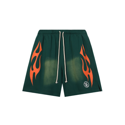 Hellstar Short Washed Dark Green With Orange Stripe