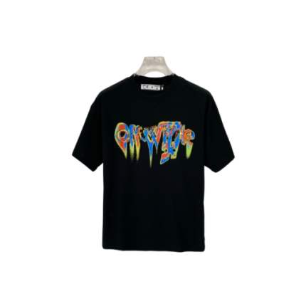 Off-White Print Neon Effect Logo T Shirt Black
