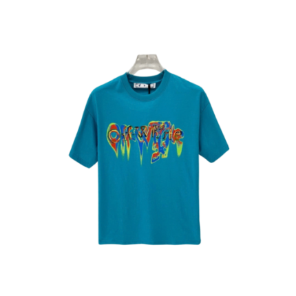 Off-White Print Neon Effect Logo T Shirt Cyan Blue