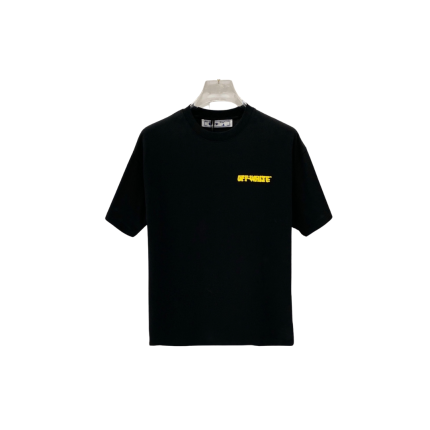 Off-White Yellow Logo T Shirt Black