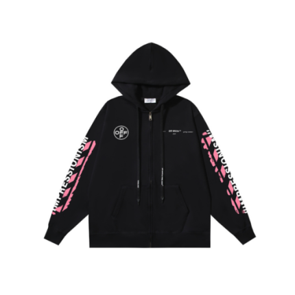 Off-White Zipper Hoodie Black With Pink Design