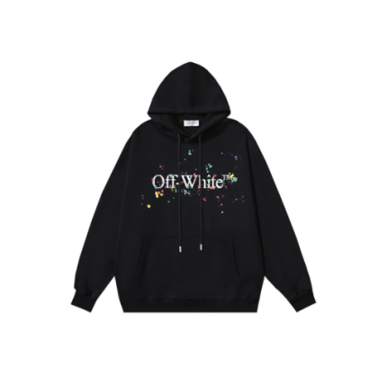 Off-White Black Hoodie Multicolour Paint Text Design Printed