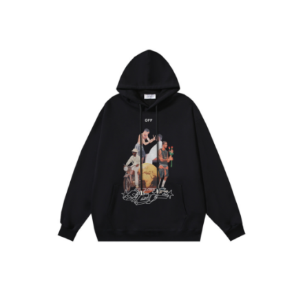 Off-White Black Hoodie With Graphic Design Printed